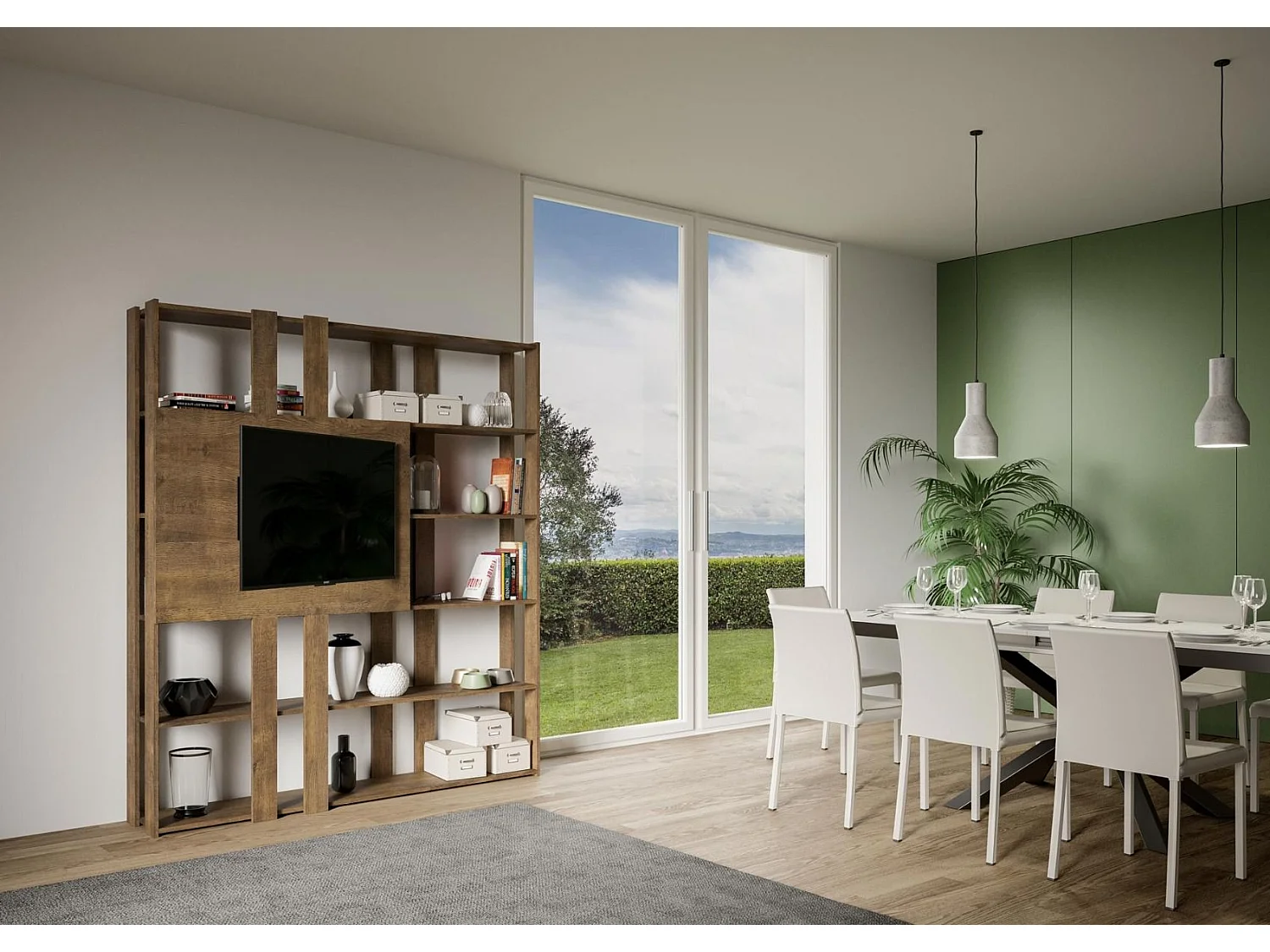 Estantería Kato N con soporte TV nogal