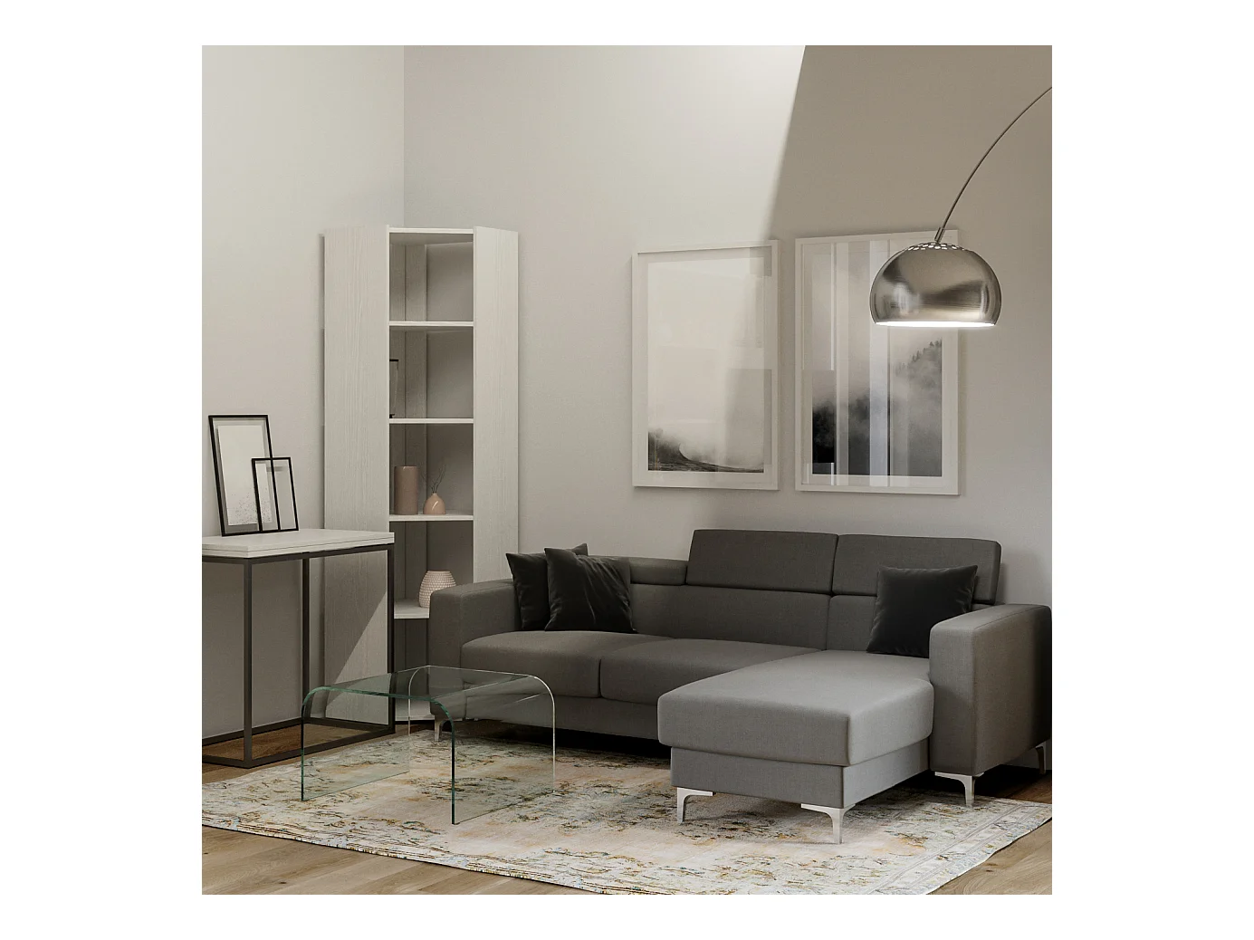 Bibliothèque Kato Angolo A frêne blanc 6 étagères 2 côtés + 2 bandes arrières