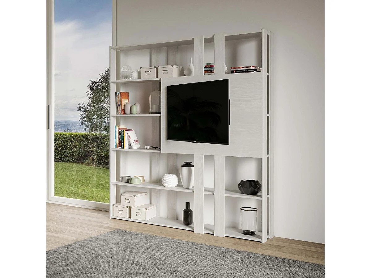 Offenes Bücherregal Kato N mit TV-Ständerplatte aus weißer Esche