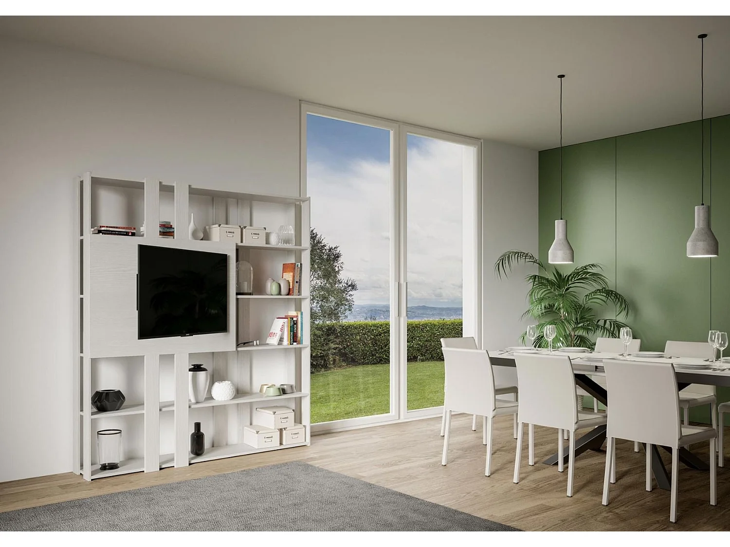 Bibliothèque avec support TV Kato N frêne blanc