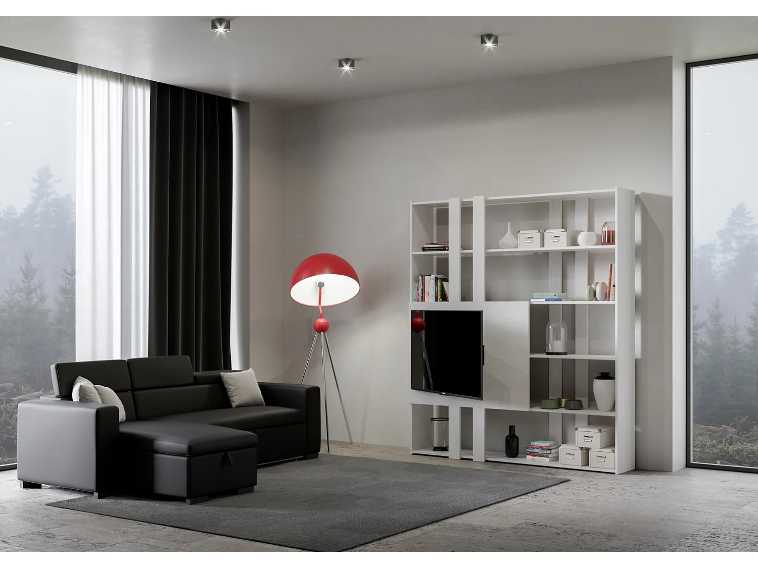 Libreria a giorno Kato H con pannello porta TV bianco frassino