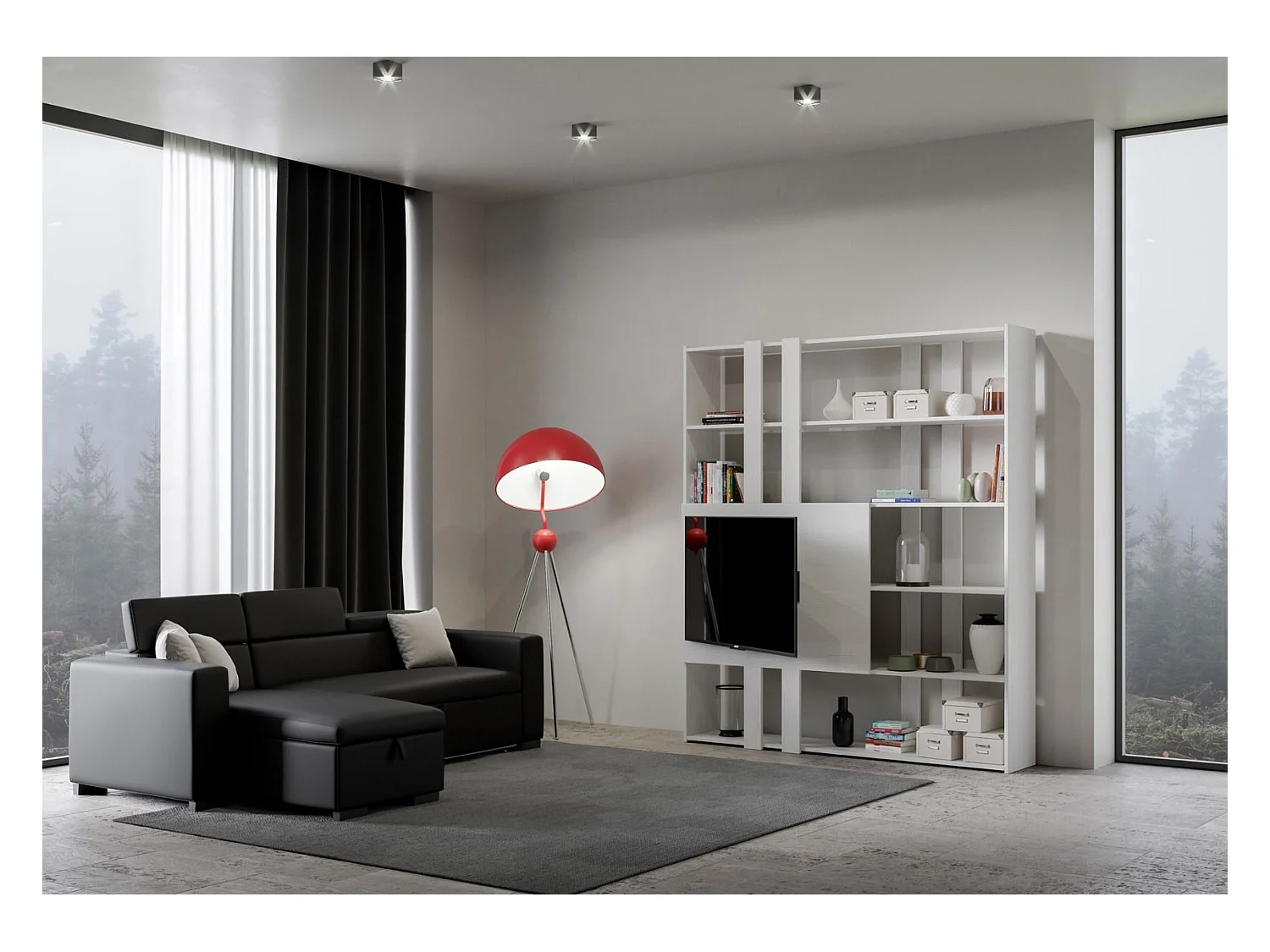 Bibliothèque avec support TV Kato H frêne blanc