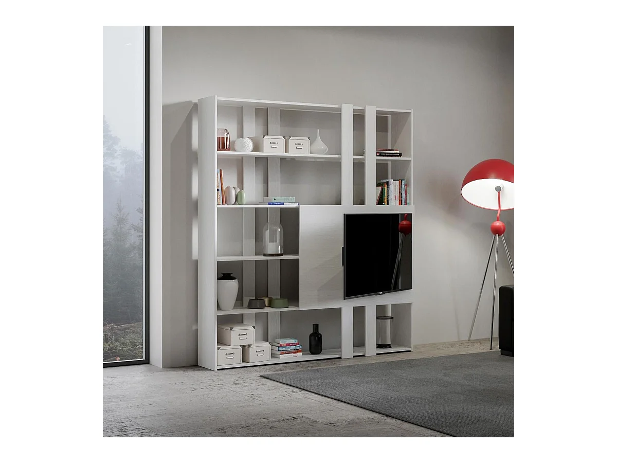 Bibliothèque avec support TV Kato H frêne blanc
