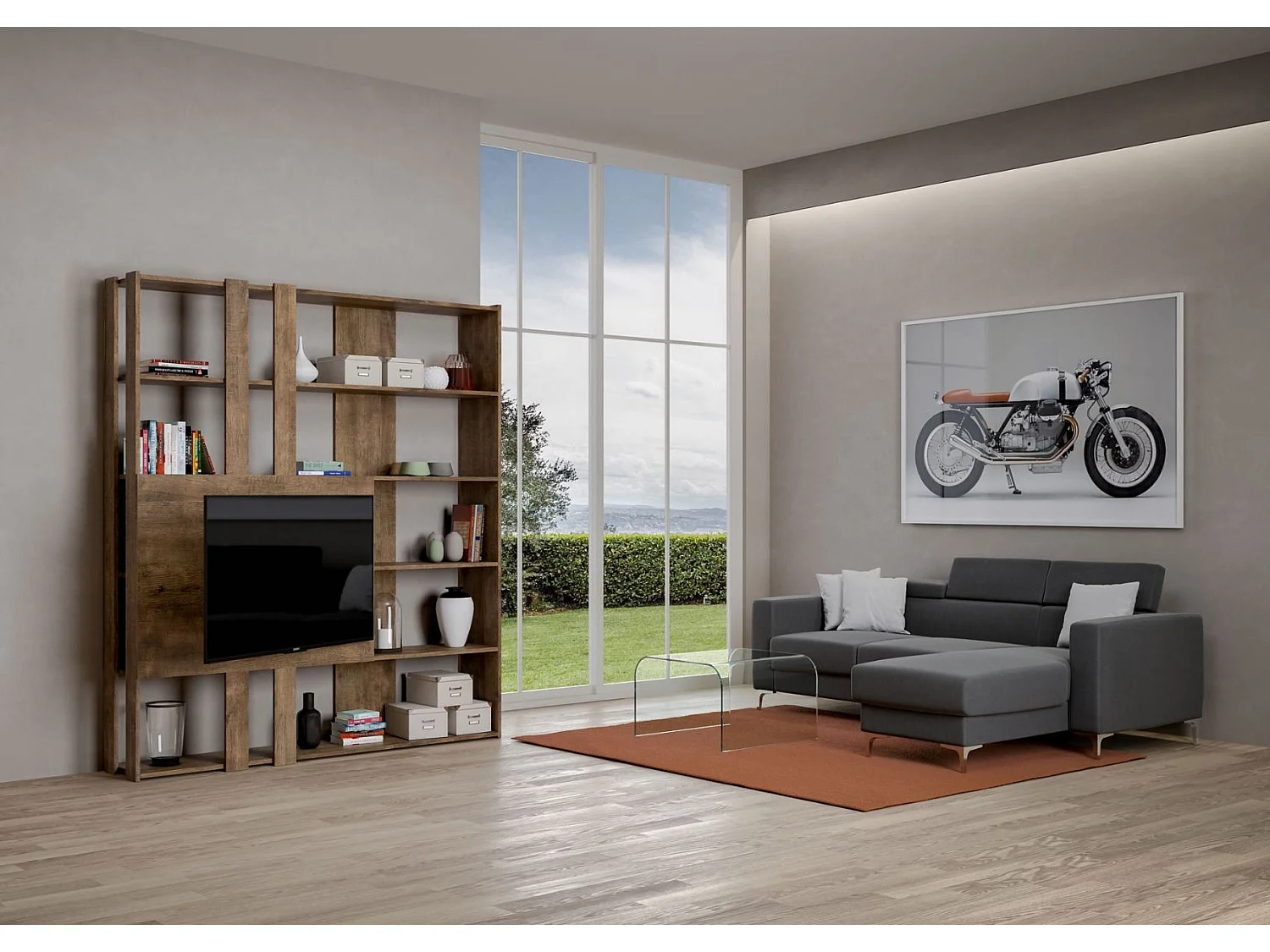 Estantería Kato M con soporte TV nogal