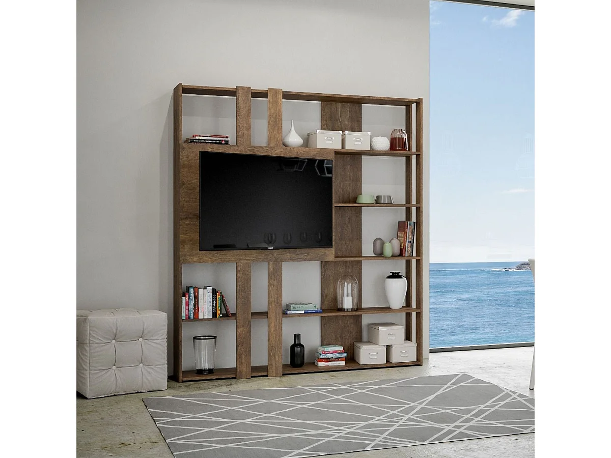 Bibliothèque ouverte Kato L avec panneau de meuble TV en noyer