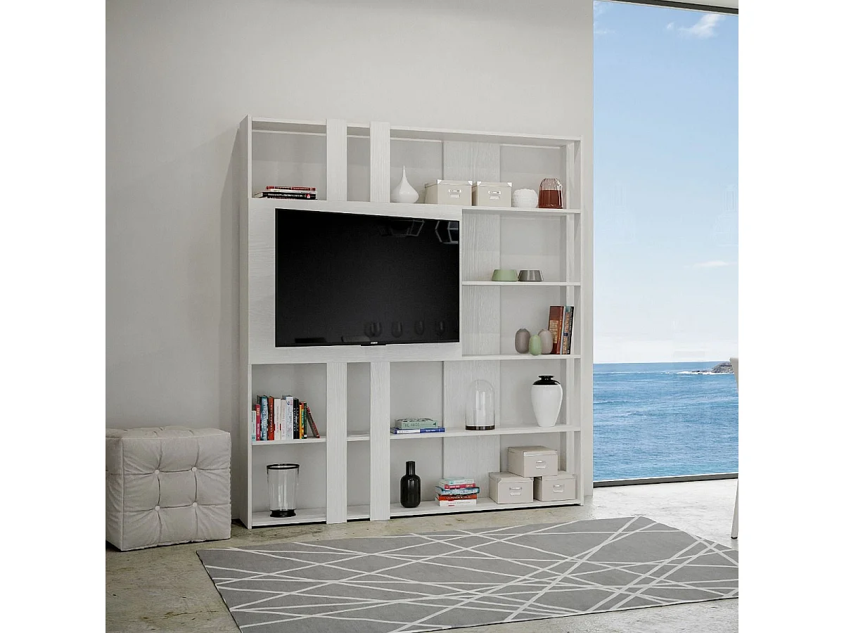 Bibliothèque avec support TV Kato L frêne blanc