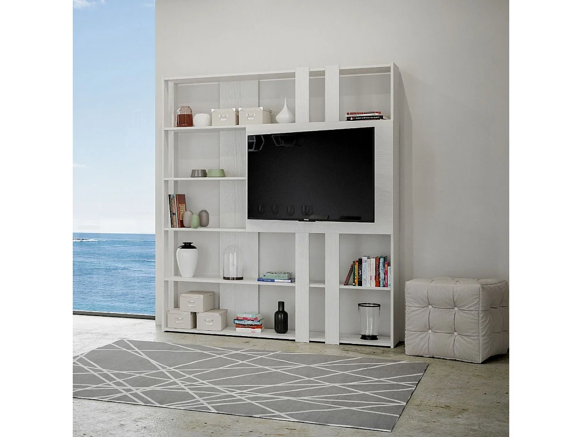 Bibliothèque avec support TV Kato L frêne blanc