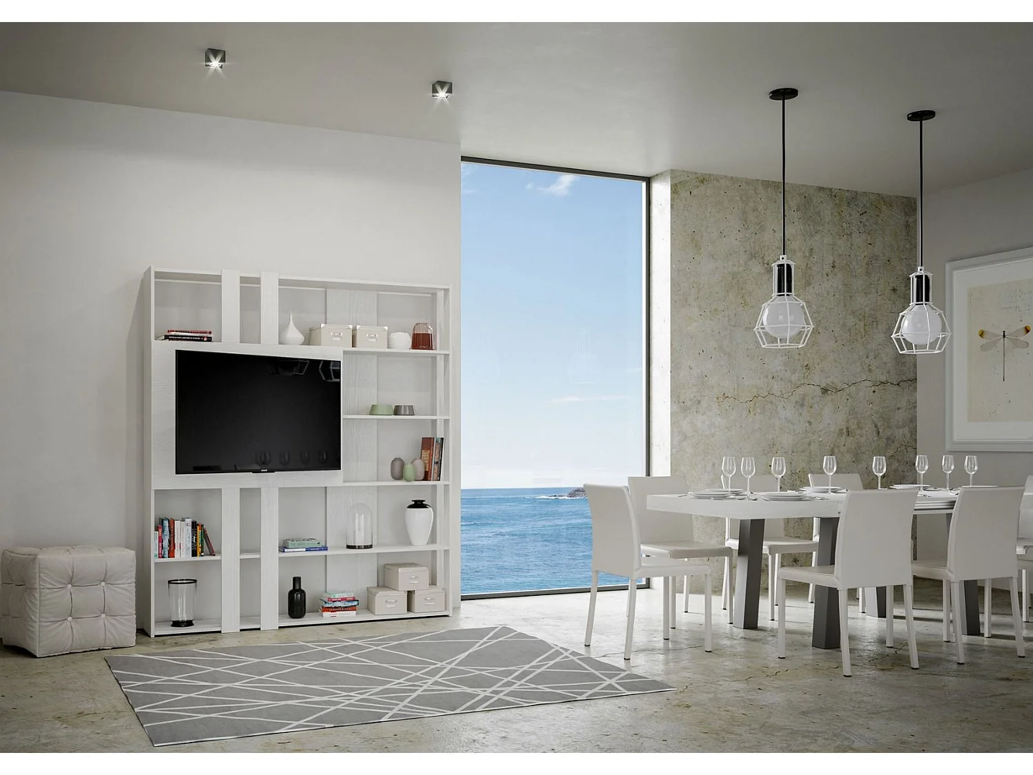 Bücherregal Kato L mit TV-Paneel Esche weiß