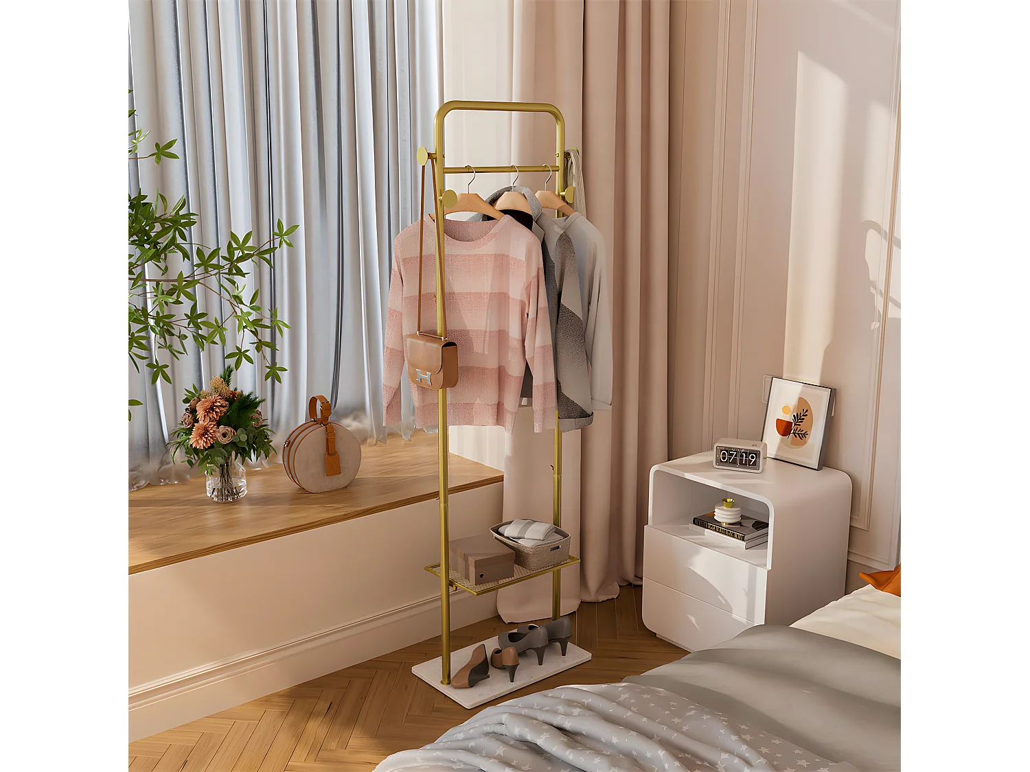 Porte manteau pour chambre portant vêtement en métal pour salon vestiaire 50x30x175cm 50x30x175cm