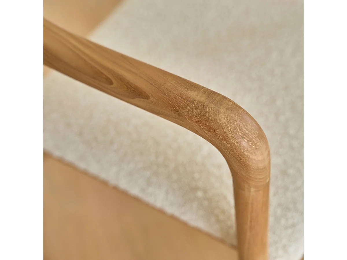 Sillas de teca maciza, asiento de buclé (juego de 2)