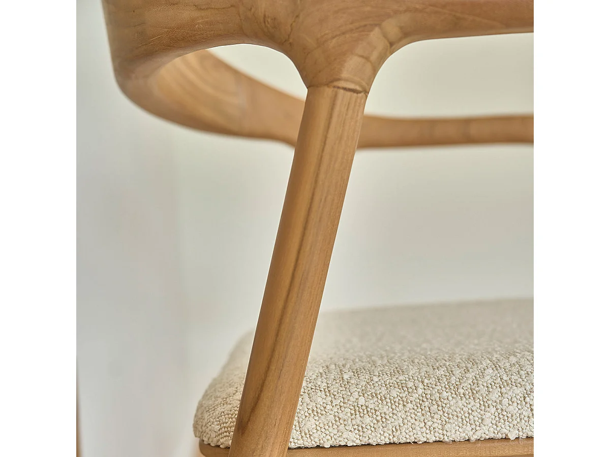 Sillas de teca maciza, asiento de buclé (juego de 2)