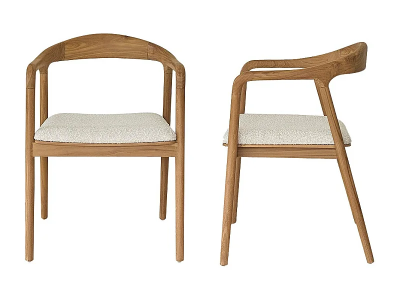 Lot de 2 chaises en teck massif assise bouclette