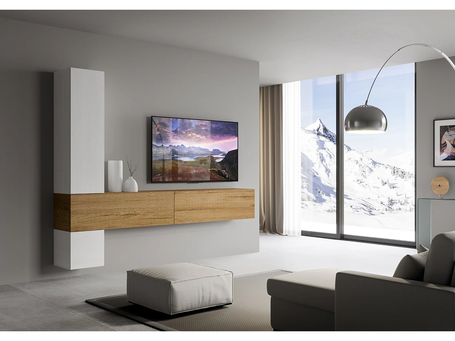 Composizione parete soggiorno A113 L.268 H.214 P.39,2