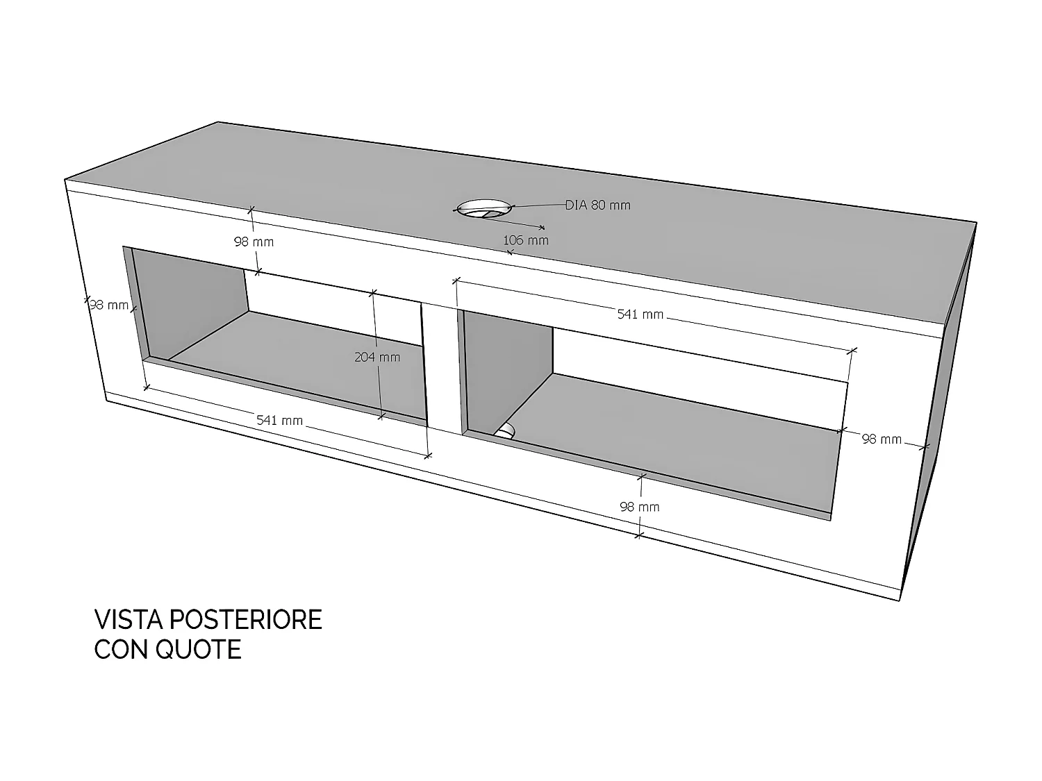 Base TV abattant avec presse-étoupe L.133.6 H.40 P.39.2 avec pieds Chêne Nature