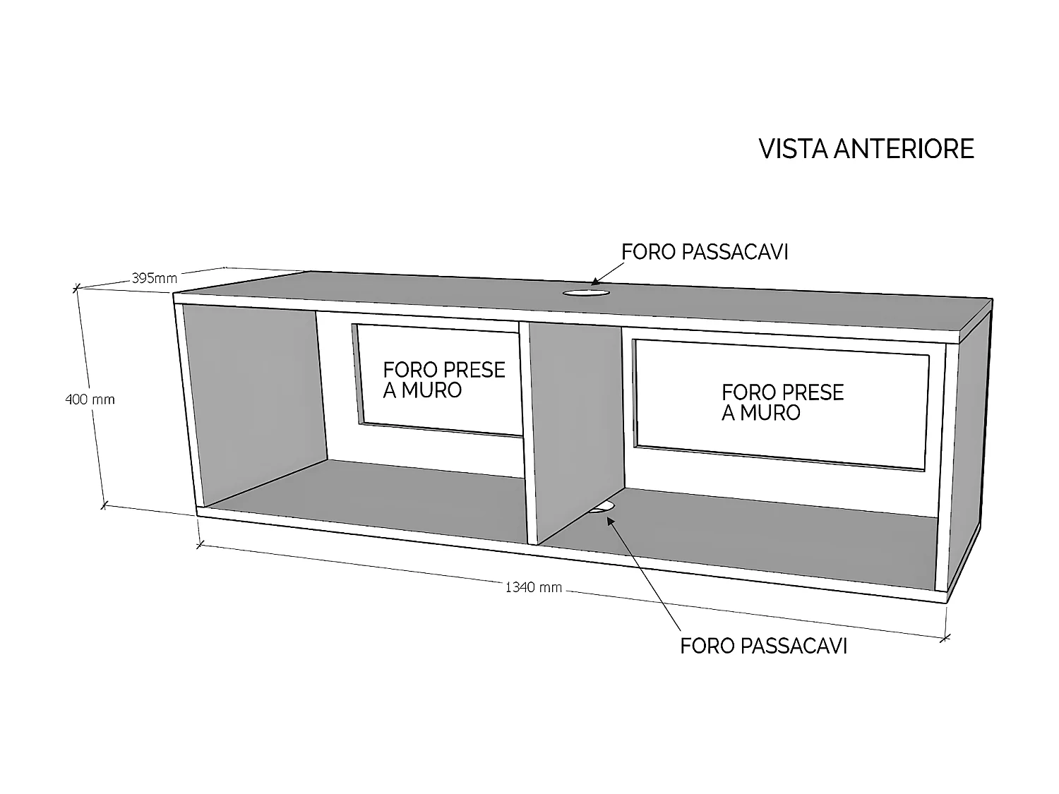 Elément mural TV rabattable avec presse-étoupe L.133.6 H.40 P.39.2 Noyer