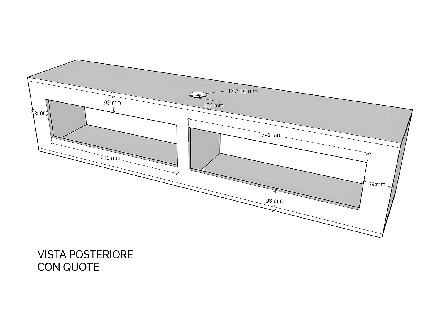 Elément mural TV rabattable avec presse-étoupe L.173.6 H.40 P.39.2 Noyer