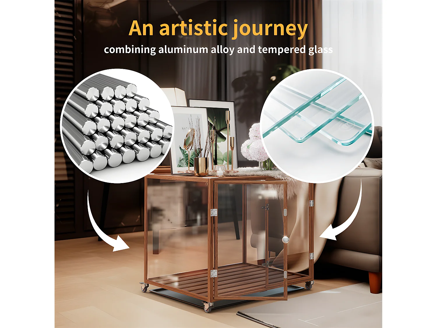 Jaula para perros de interior con ruedas, 106 x 68,5 x 82 cm, jaula grande para perros, estructura de aleación de aluminio.