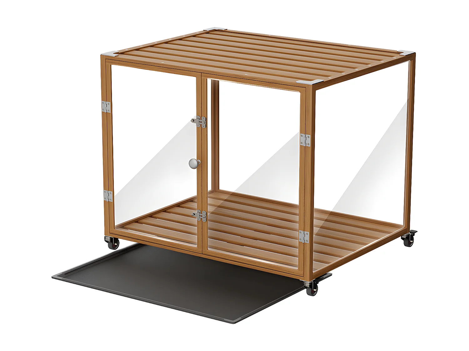 Hondenbench voor binnen met wielen, 90 x 61 x 75,5 cm, grote hondenbench, frame van aluminiumlegering, 90 x 61 x 75,5 cm
