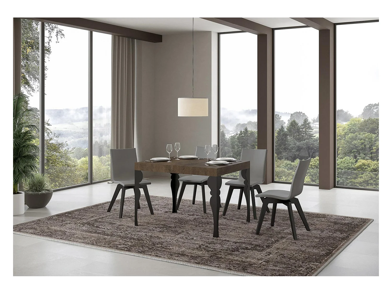 Table extensible 70x110/194 cm Paxon Noyer cadre Anthracite