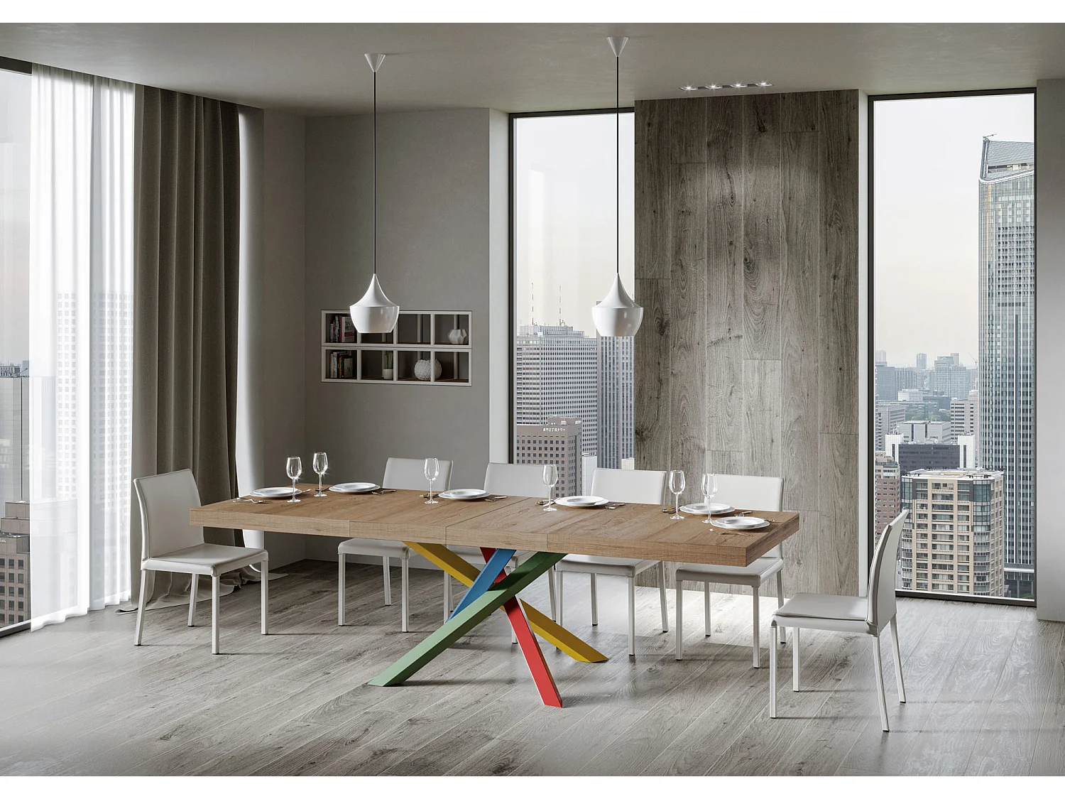 Table extensible 180/284x90 cm Volantis Premium chêne nature pieds multicolore 4/B