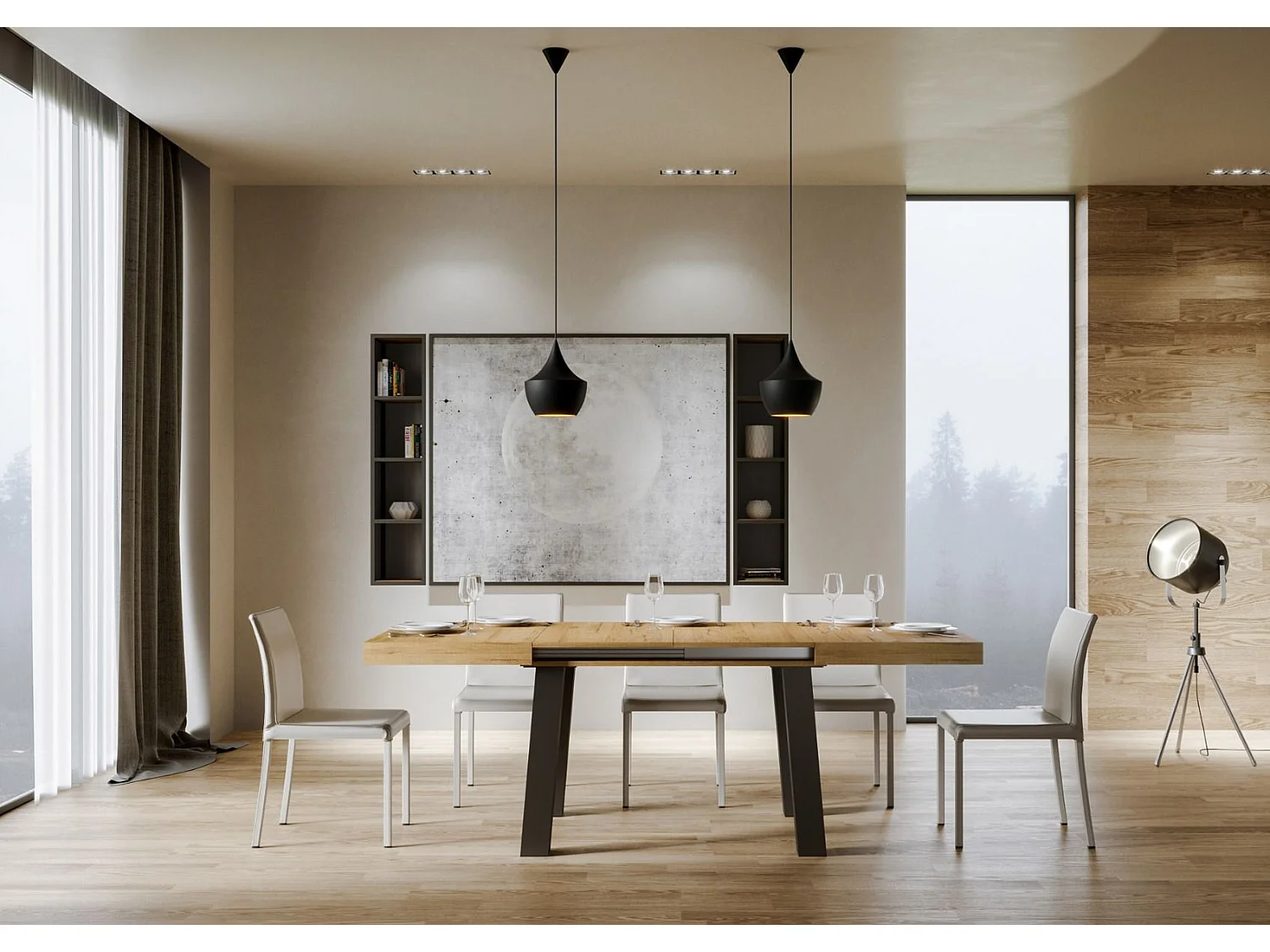 Table extensible 90x120/224 cm Bridge Chêne Nature cadre Anthracite