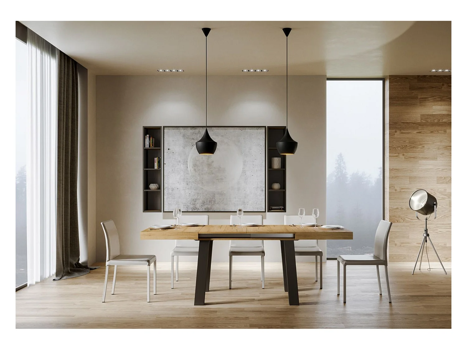 Table extensible 90x120/224 cm Bridge Chêne Nature cadre Anthracite