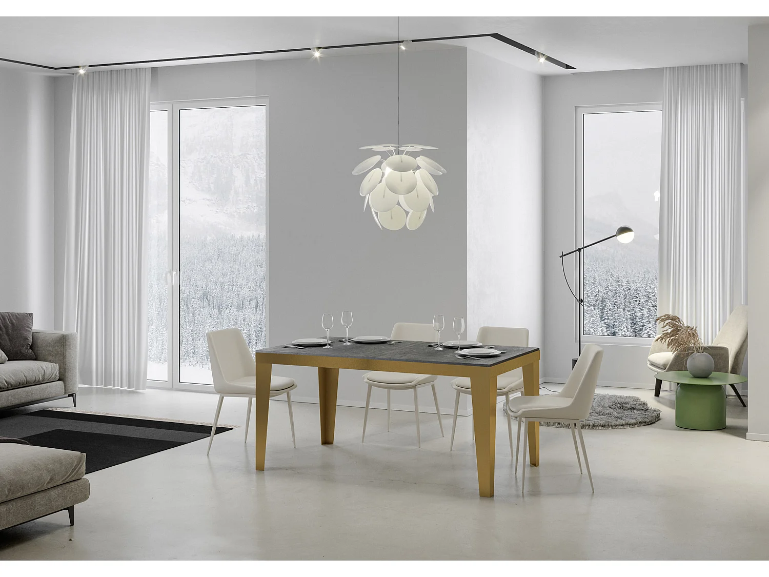 Stół rozkładany 90x180/284 cm Flame Evolution Grey Betonowa złota rama