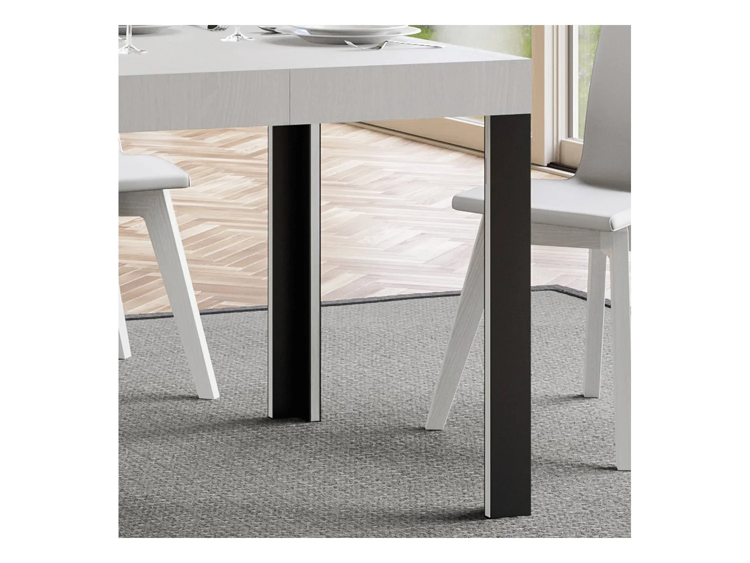 Table extensible 80x120/204 cm Linea Frêne Blanc cadre Anthracite