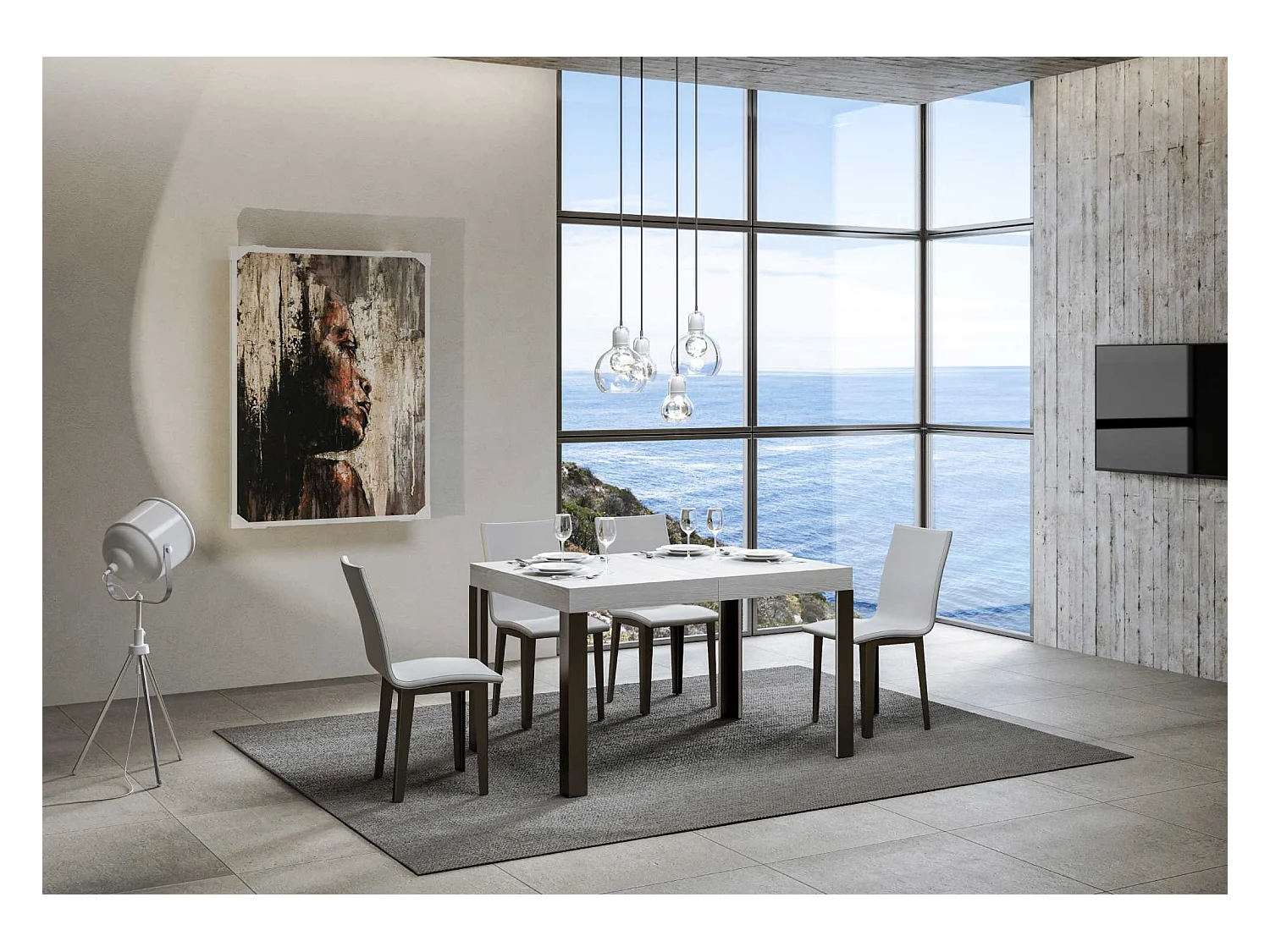 Table extensible 90x140/244 cm Linea Frêne Blanc cadre Anthracite