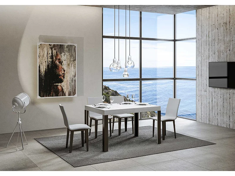 Uitschuifbare tafel 90x140/244 cm Linea eiken wit frame antraciet