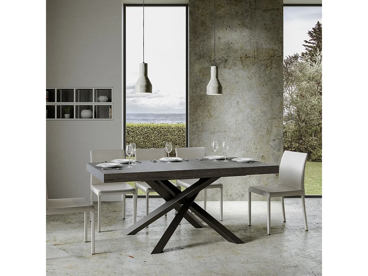 Uitschuifbare tafel 180/284x90 cm Volantis Premium cement met antraciete poten