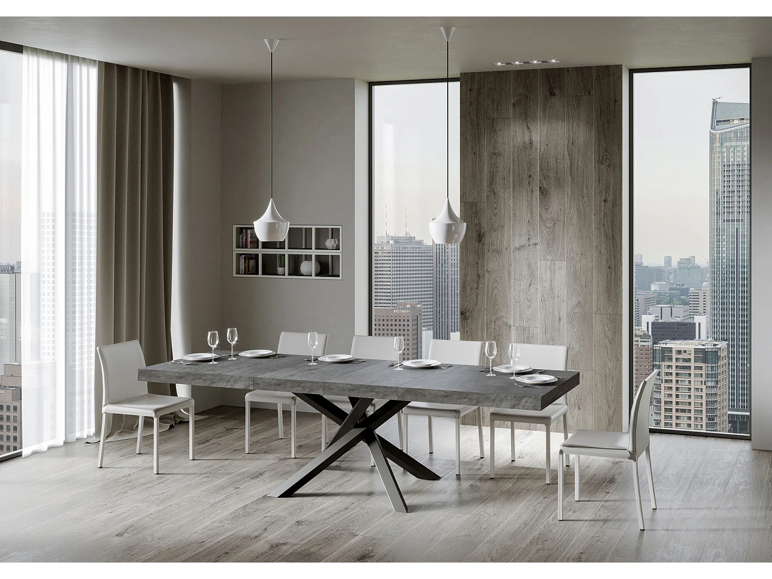 Uitschuifbare tafel 180/284x90 cm Volantis Premium cement met antraciete poten