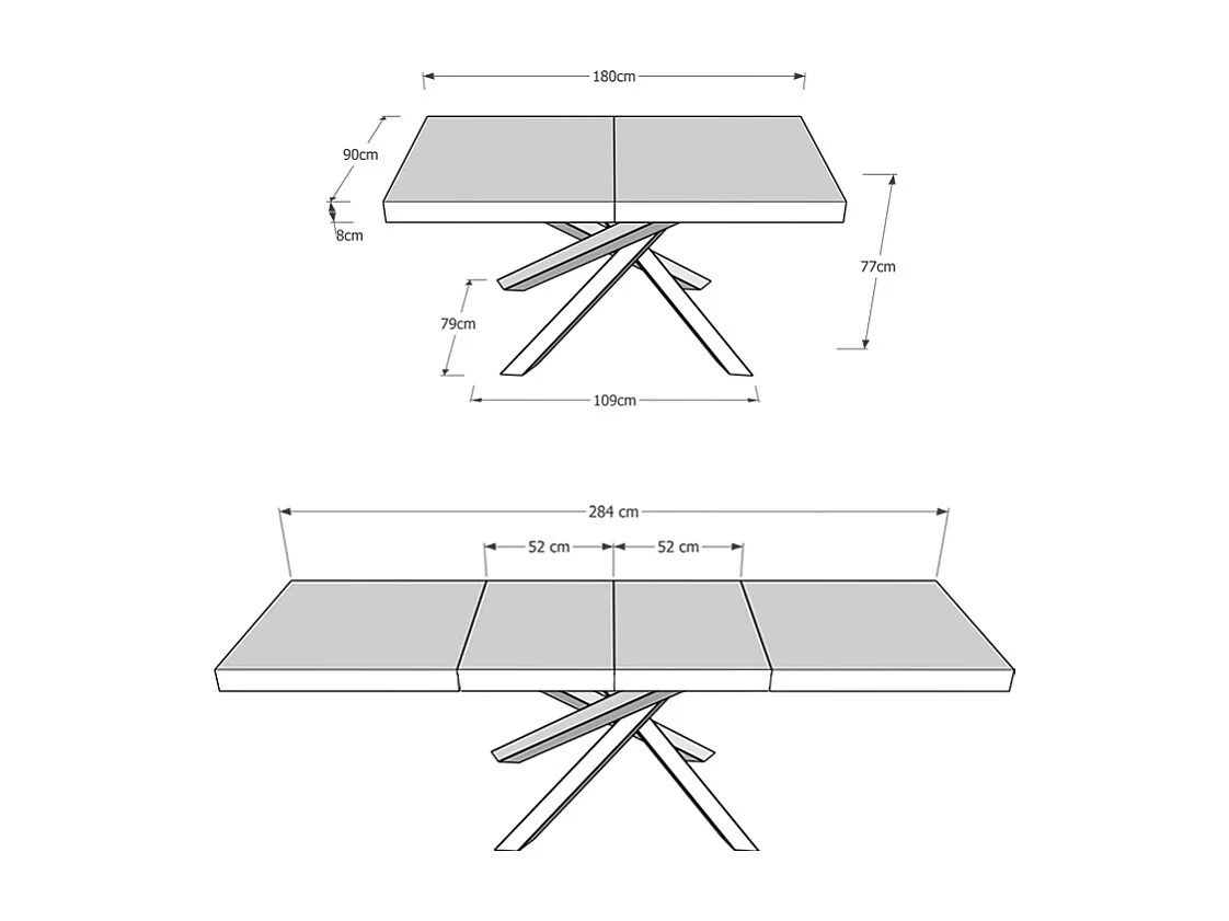 Uitschuifbare tafel 180/284x90 cm Volantis Premium cement met antraciete poten