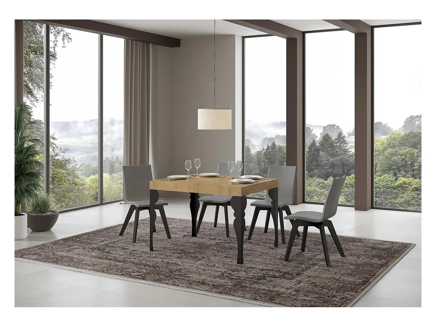 Table extensible 80x120/204 cm Paxon Chêne Nature cadre Anthracite