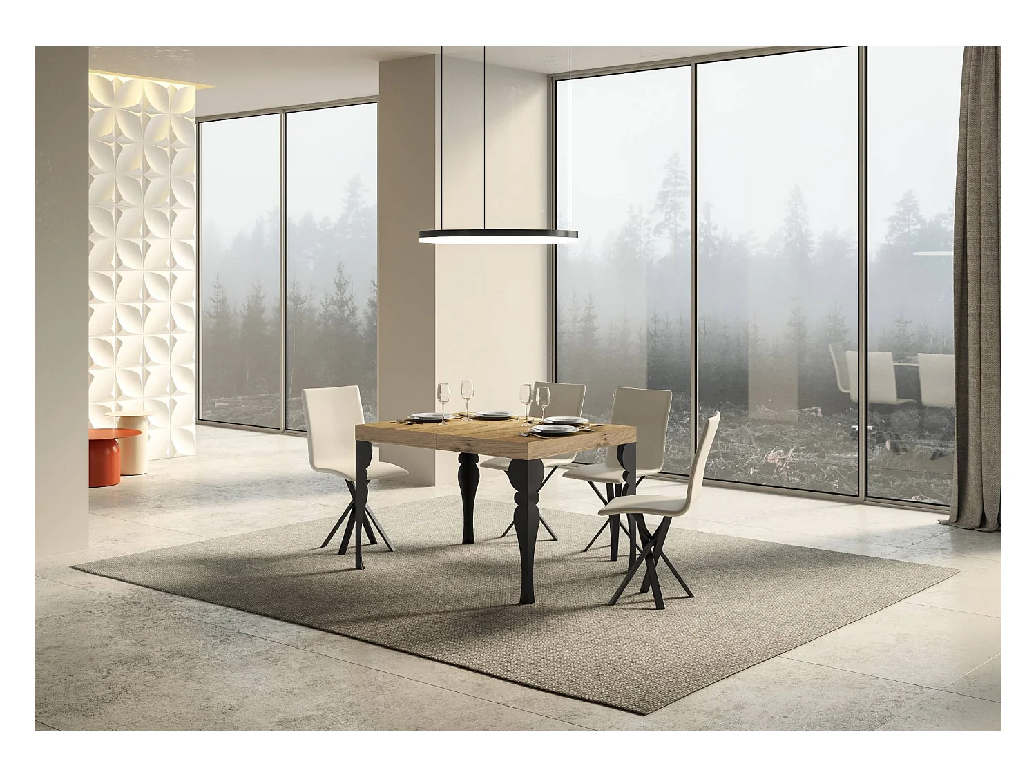 Ausziehbarer Tisch 90 x 120/224 cm, Gestell Paxon Eiche Natur Anthrazit