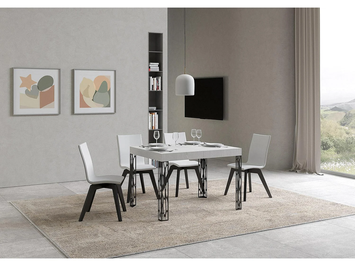 Table extensible 70x110/194 cm Ghibli Frêne Blanc cadre Anthracite