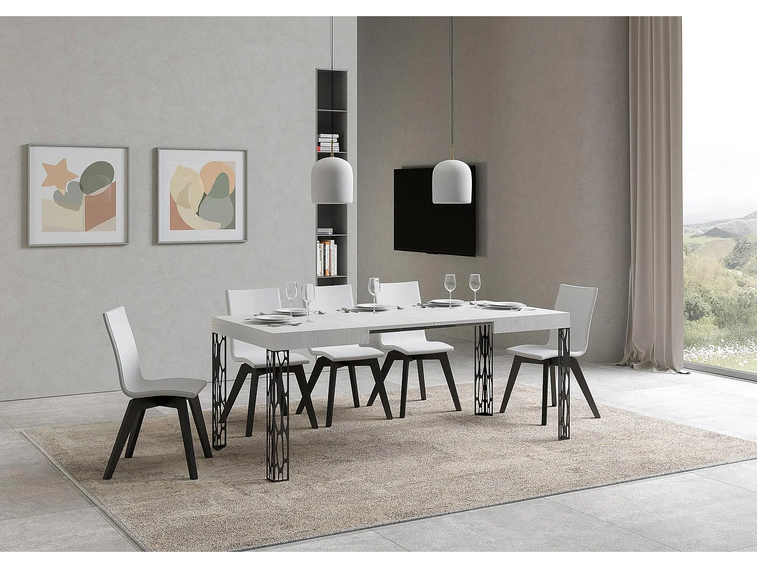 Table extensible 70x110/194 cm Ghibli Frêne Blanc cadre Anthracite