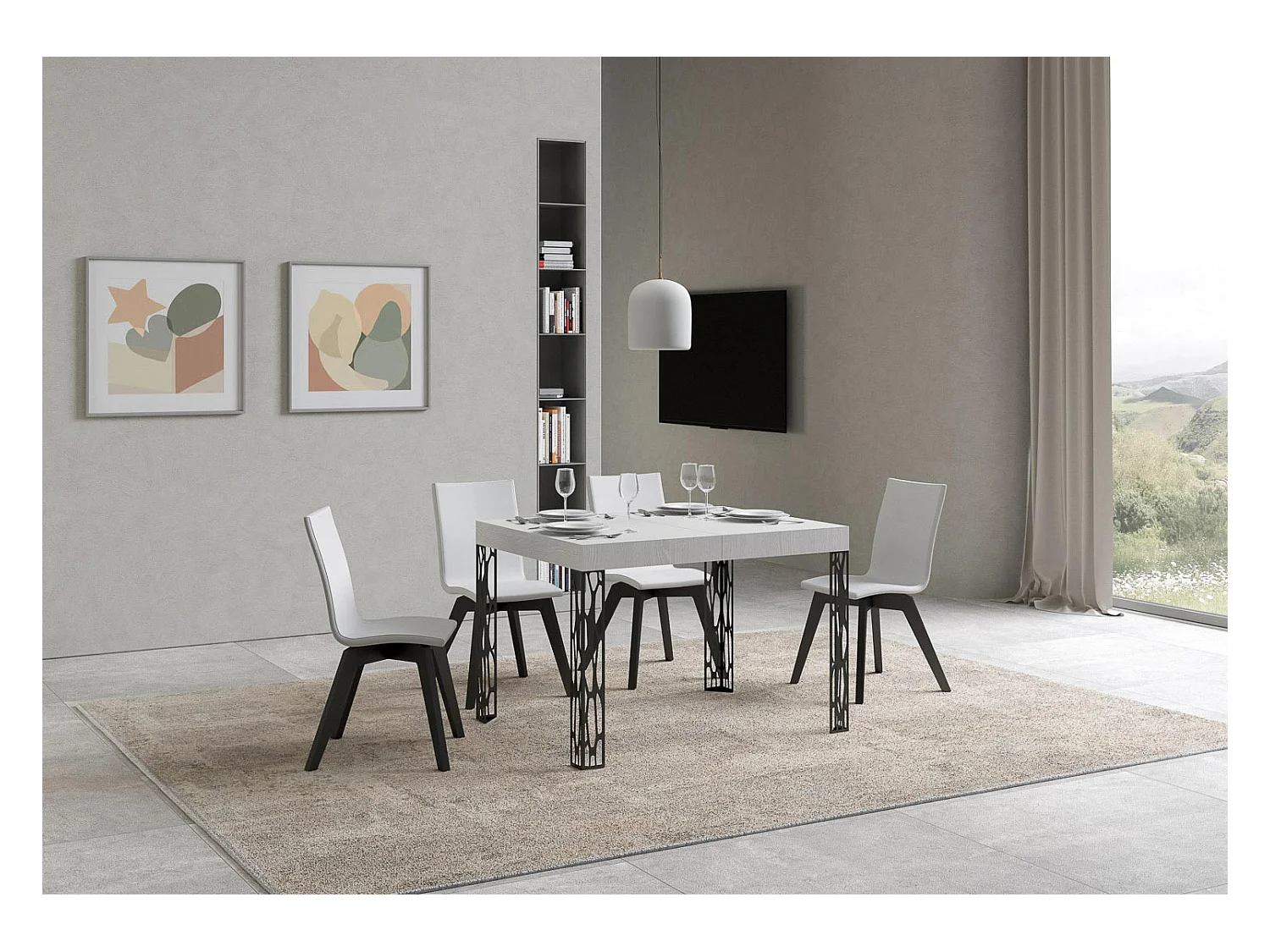 Table extensible 70x110/194 cm Ghibli Frêne Blanc cadre Anthracite