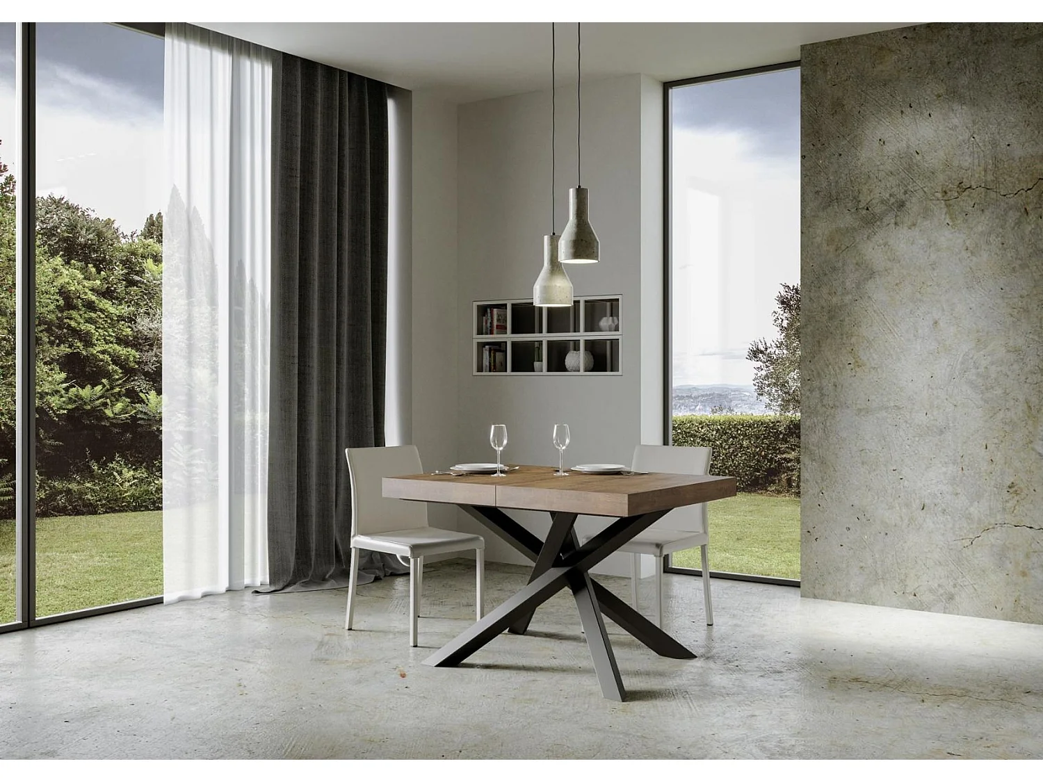 Tavolo allungabile 120/224x90 cm Volantis Premium noce gambe antracite
