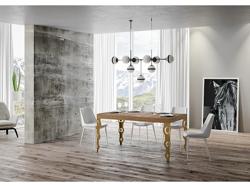 Stół rozkładany 90x130/234 cm Dąb Karamay Naturalna złota rama