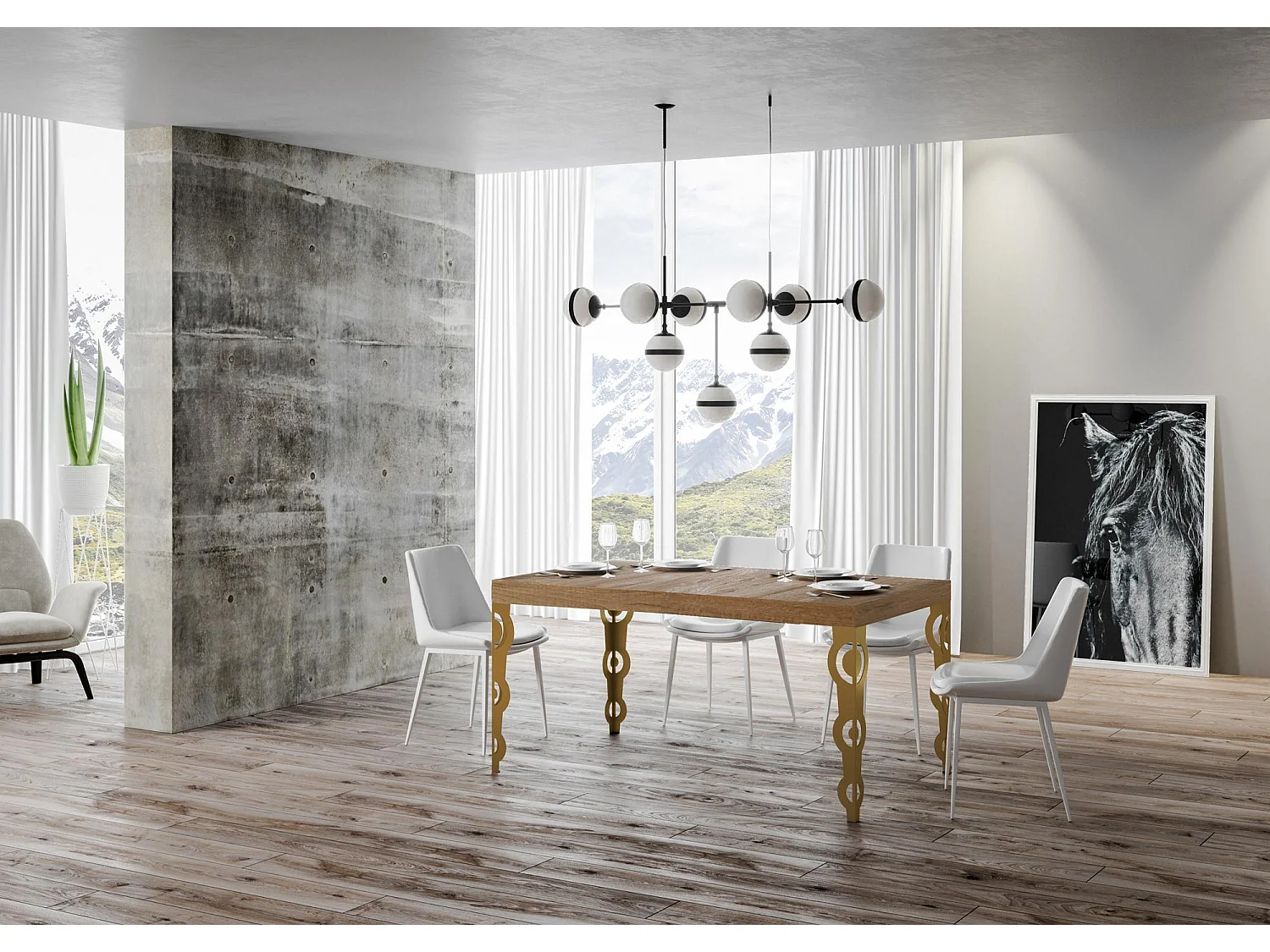 Stół rozkładany 90x130/234 cm Dąb Karamay Naturalna złota rama