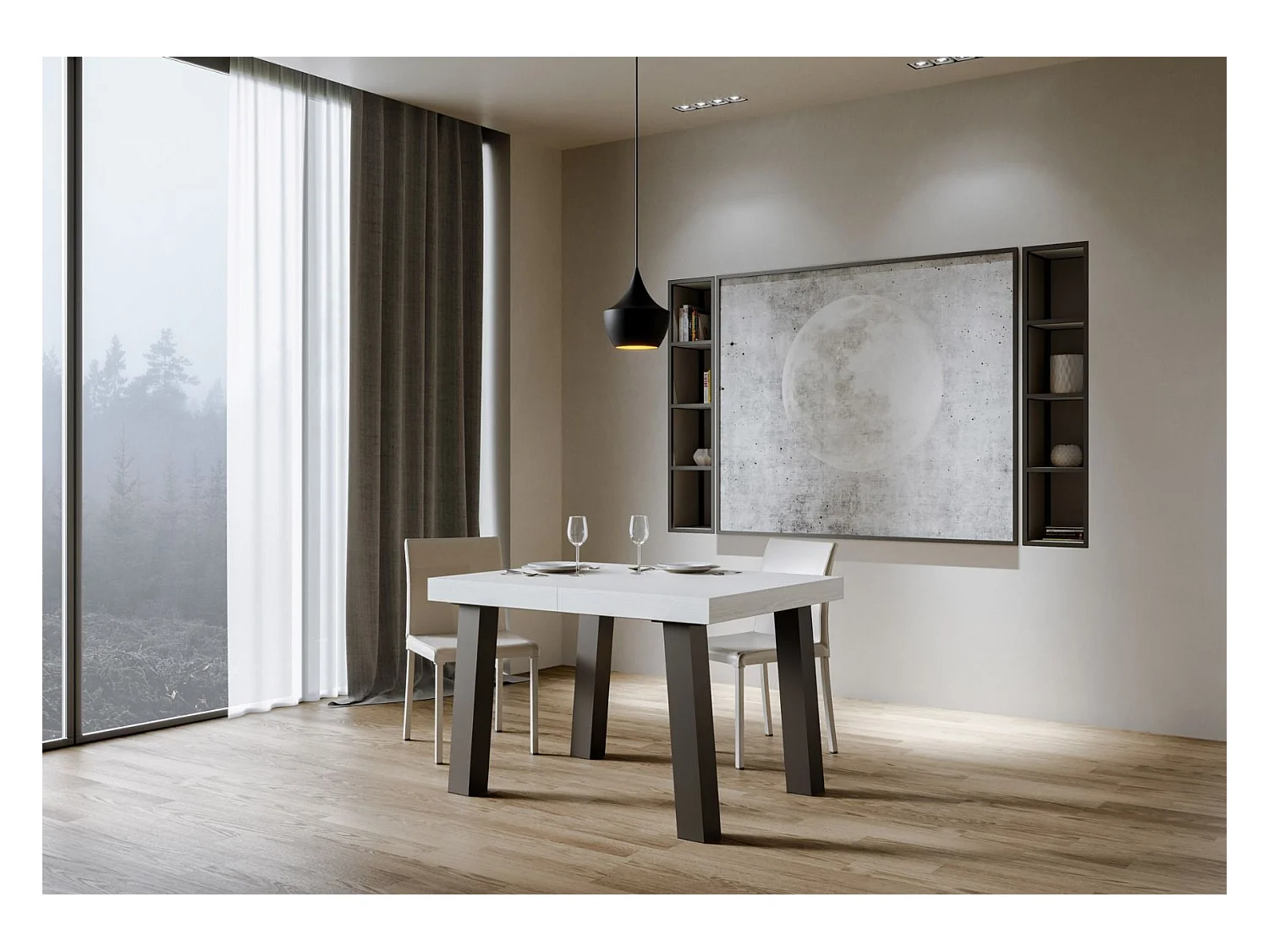 Uitschuifbare tafel 90x140/244 cm Bridge eiken wit frame antraciet