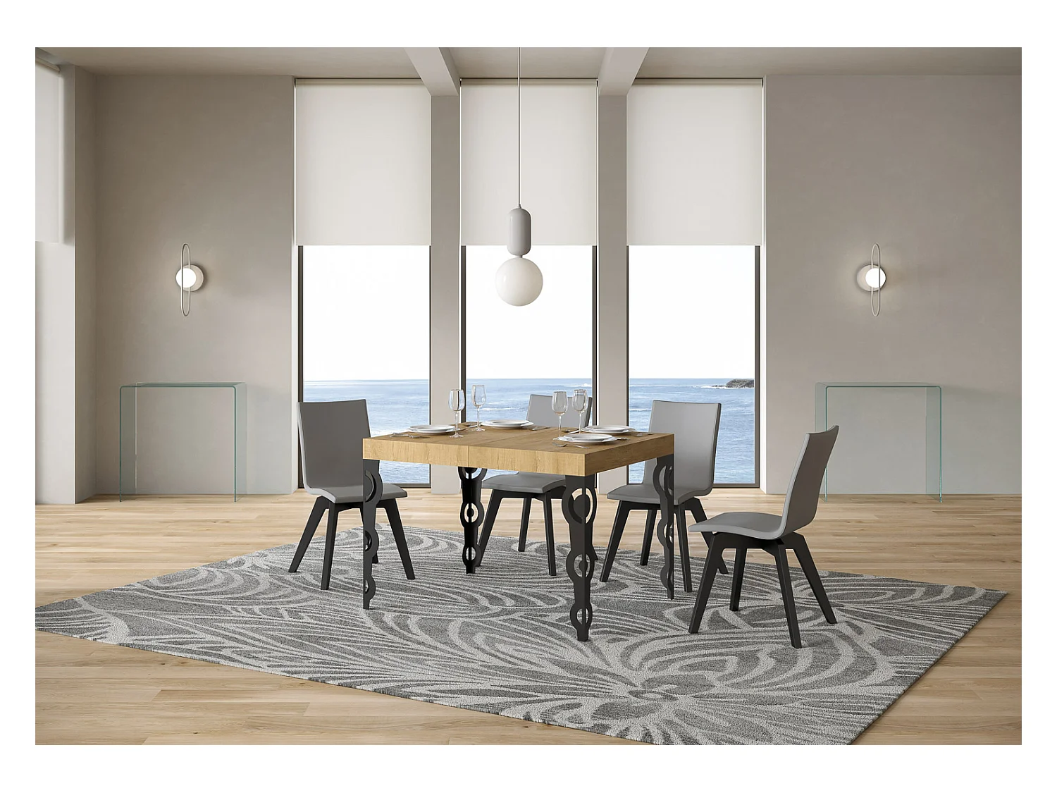 Table extensible 70x110/194 cm Karamay Chêne Nature cadre Anthracite