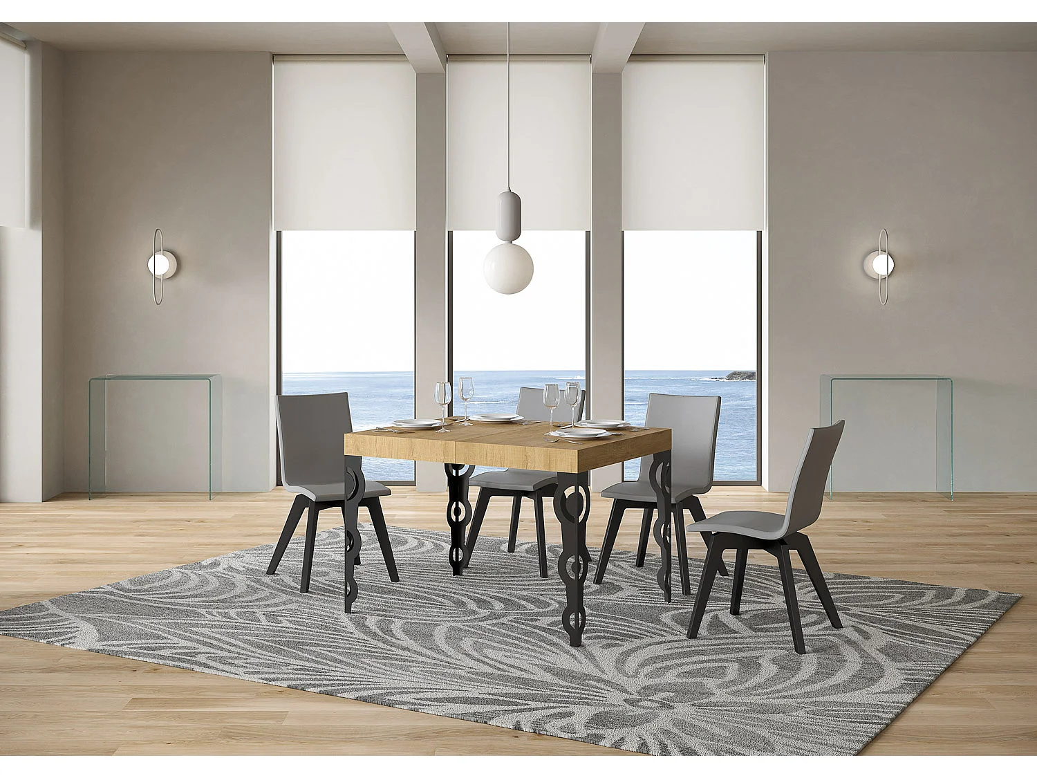 Table extensible 110/194x70 cm Karamay chêne nature pieds anthracite