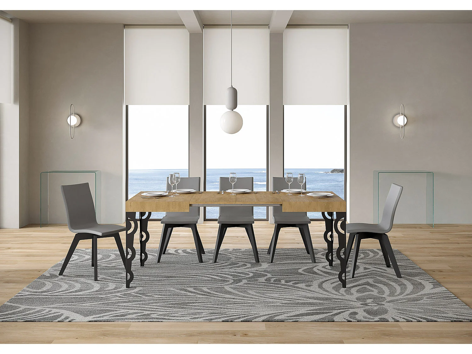 Table extensible 110/194x70 cm Karamay chêne nature pieds anthracite