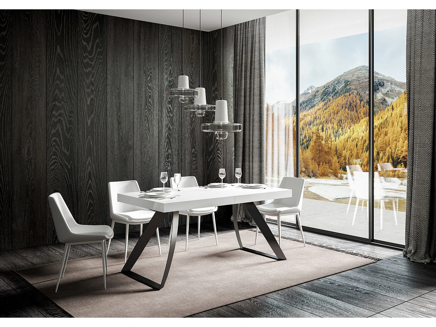 Table extensible 90x160/264 cm Proxy Premium Frêne Blanc cadre Anthracite