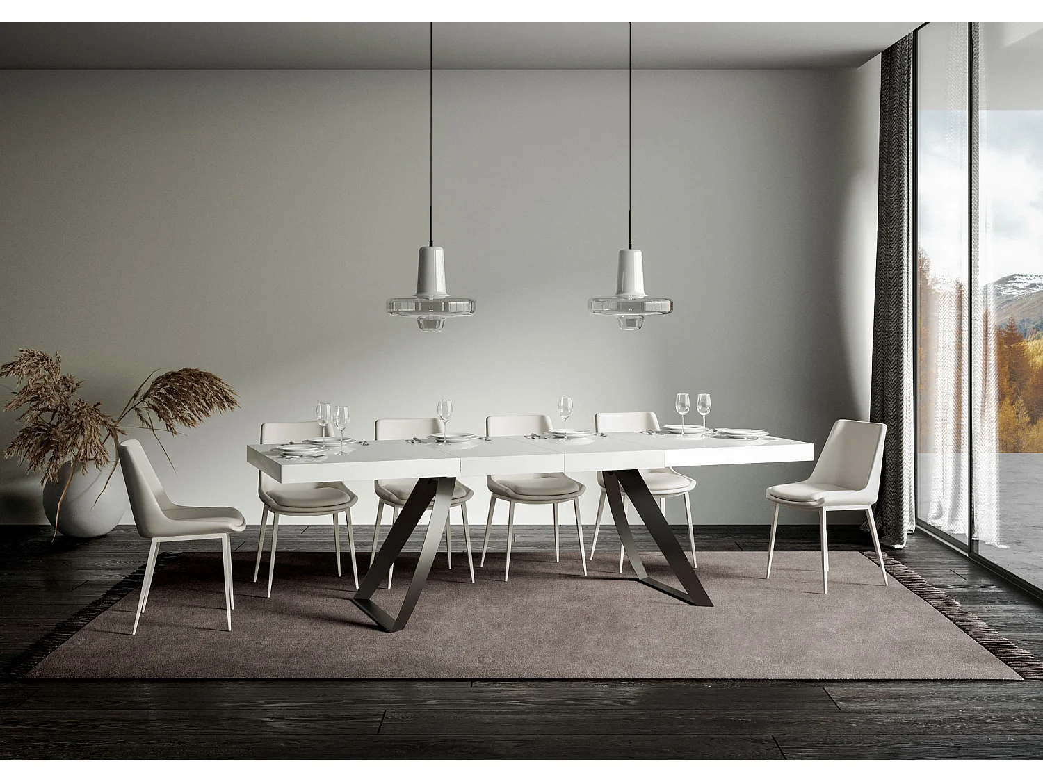 Table extensible 90x160/264 cm Proxy Premium Frêne Blanc cadre Anthracite