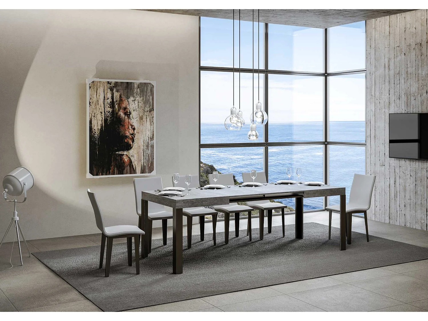 Table extensible 90x140/244 cm Linea Gris Béton cadre Anthracite