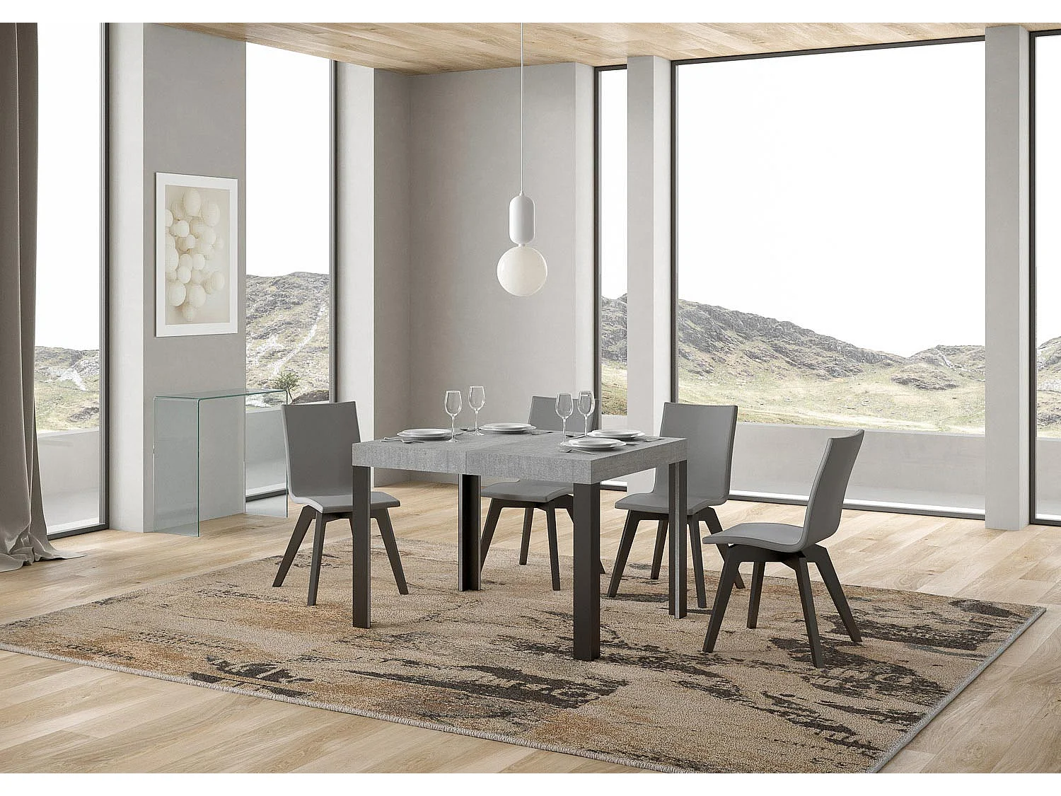 Uitschuifbare tafel 80x120/204 cm Linea cement frame antraciet