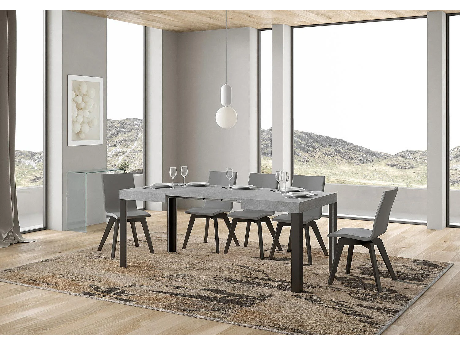 Table extensible 80x120/204 cm Linea Gris Béton cadre Anthracite